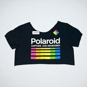 Polaroid Rainbow Logo Graphic T-Shirt Black Retro Tee Unisex XL Capture Remember